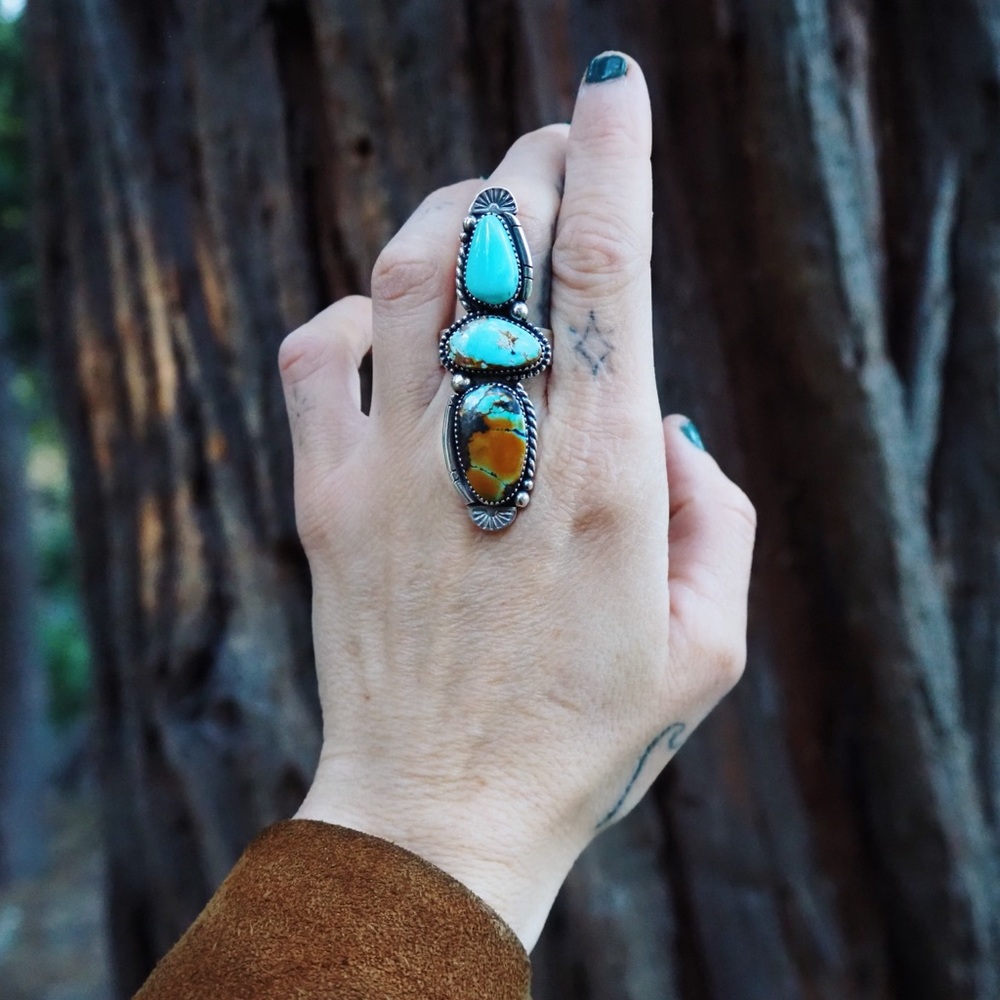 3 Stone Turquoise Statement Ring - image 1